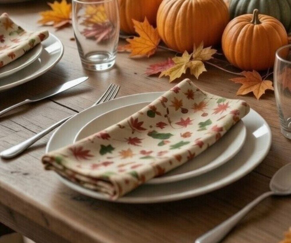 Set of 6 Vintage Autumn Fall Leaves Acorns 12" X 18" Cloth Fabric Placemats